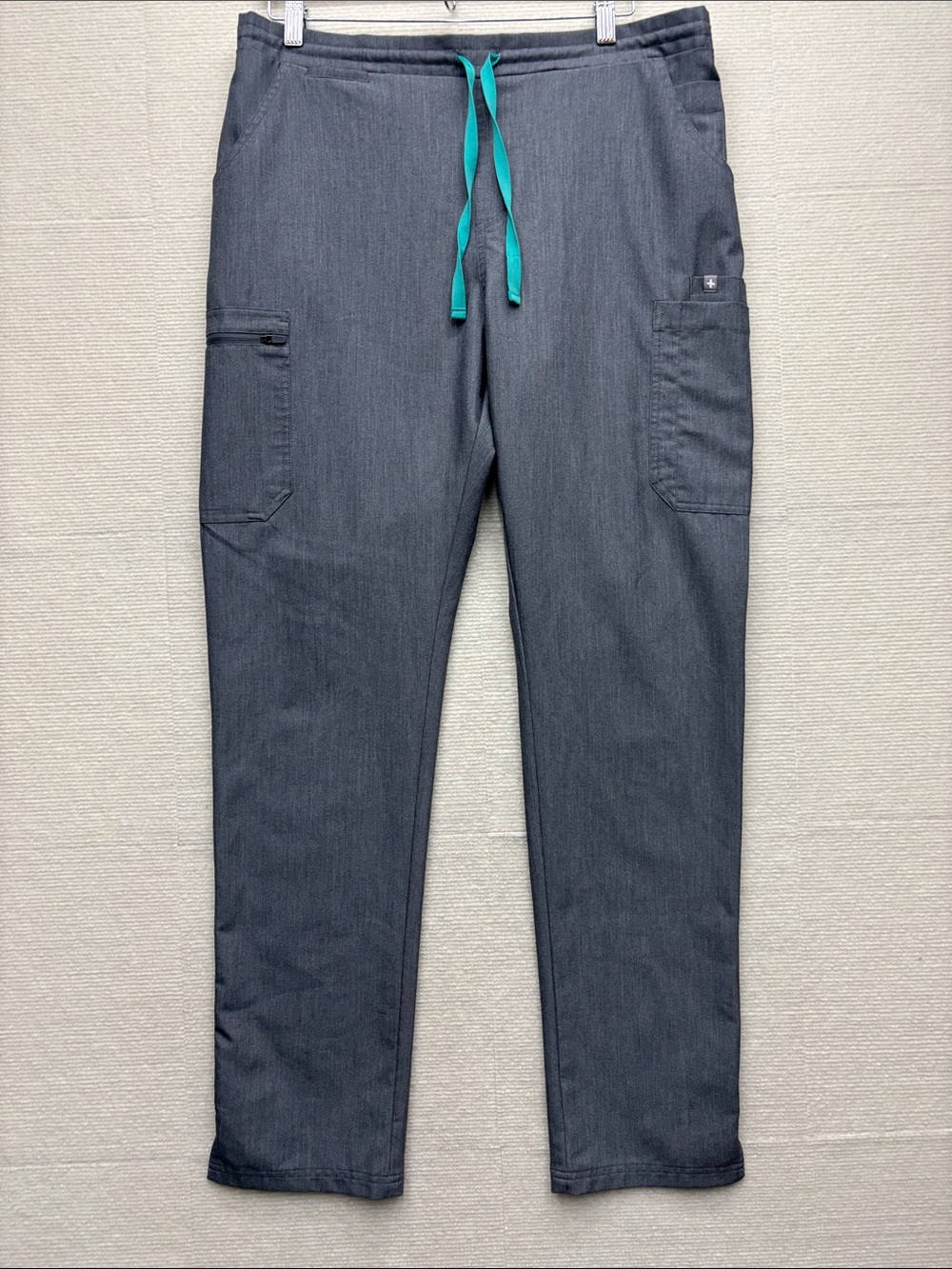 Figs | L/T large tall Gray Drawstring Cargo Pants with Teal Accent